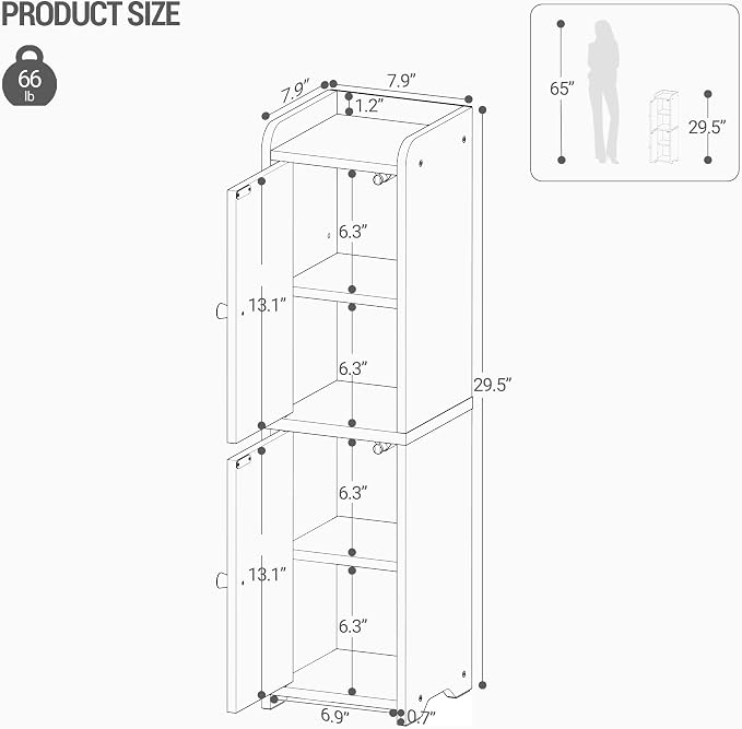 Hzuaneri Bathroom Storage Cabinet, Small Corner Floor Cabinet with 2 Doors and Adjustable Shelf, Narrow Toilet Paper Cabinets, Bathroom Organizer for Small Spaces, 7.9"D x 7.9"W x 29.5"H Rustic Brown