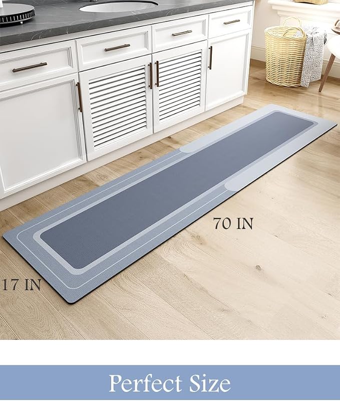 MontVoo-Bath Mat Runner Long Bathroom Mat Rug Non Slip Super Absorbent Stain Resistant Quick Dry Thin Bathroom Rug Fit Under Door-Bath Mats for Bathroom Floor Bathtub Vanity-Bathmat 17"x70" Blue