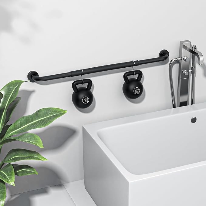 Anti-Slip Grab Bar 32 inch, iMomwee Stainless Steel Black Shower Handrail for Elderly, Wall Mounted Safety Handicap Bars, Balanced Support Handle Bathroom Bar for Senior