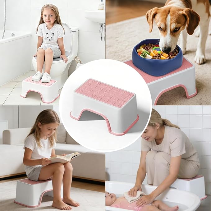 5 Inch Height Step Stool, 11.8" L x 7.5" W Toddler Step Stool, One Step Stools for Kids, Small Child Foot Stool for Bed, Bathroom, Toilet, Potty Training - Pink 11.8" L x 7.5" W x 5''H