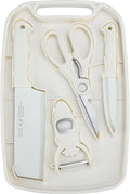 SUJAYU 5 in 1 Mini Knife and Cutting Board Set, Small Camping Cutting Board Cutting Board Scissors, Dorm Kitchen Essentials Travel Knife Set (Beige)