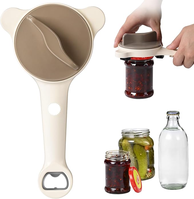 4-in-1 Jar Opener for Seniors & Arthritis Sufferers – Adjustable Stainless Steel Lid Remover & Can Opener for Weak Hands, Fits All Jars and Bottles, Kitchen Must-Have.