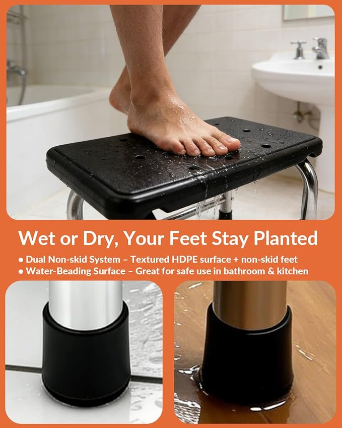 Step Stool, 440 lbs Heavy Duty Stainless Steel, Non-Skid HDPE Platform for Adults, Lightweight Portable Foot Stool for Kitchen Bathroom Bedroom RV Home Office