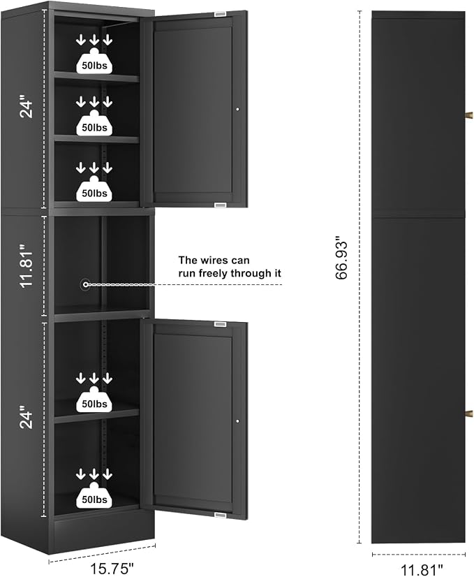 Bevivog Metal Bathroom Storage Cabinet Freestanding, 67" Tall Narrow Pantry Cabinet with Shelves for Kitchen, Skinny Metal Pantry with Hutch, 16" Wide Slim Cabinet for Small Spaces