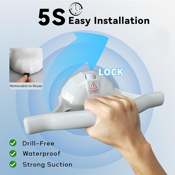 2 Pack Grab Bars for Bathtubs and Showers, 12 Inch Anti Slip Suction Cup Bathroom Grab Bars for Seniors, Heavy Duty Shower Handle Safety Grips for Elderly No Drill Removable