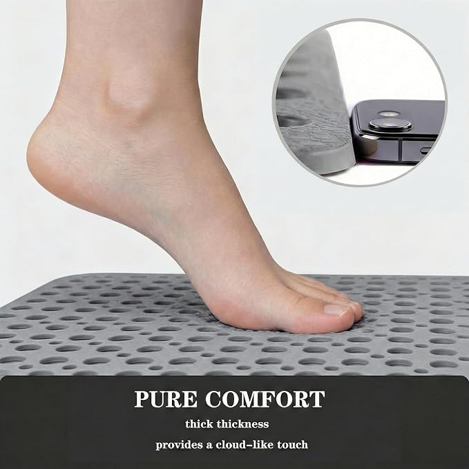 Nonslip Bath Tub Shower Mat with Suction Cups, Extra Soft TPE Bath Mat for Kids, Bathtub Bathroom Mats, Machine Washable, Smooth/Non-Textured Tubs Only, 30L x 17W Inch (Light Gray)