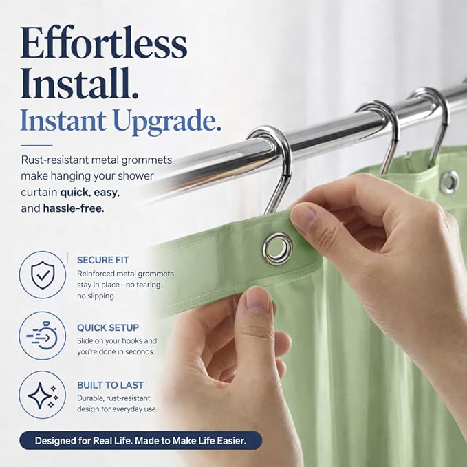 EHZNZIE Sage Shower Curtain Liner 72x72, PEVA Waterproof Bath Curtain, No Chemical Smell, 3 Weighted Magnets, Durable with Rustproof Metal Grommets