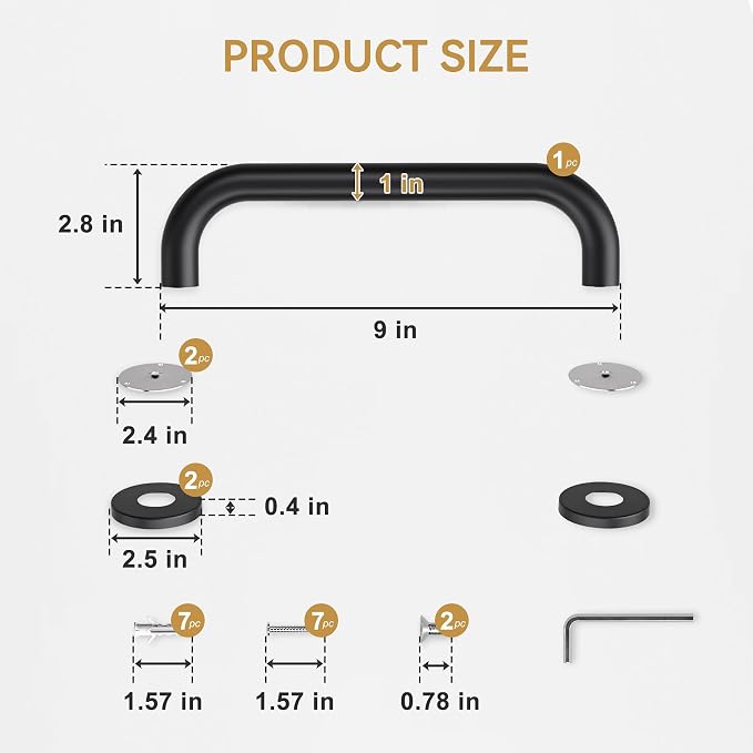 AmazerBath Grab Bars for Shower 9" L x 1" D, Handicap Shower Grab Bars for Senior Anti Slip, Shower Safety Bars for Wall Stainless Steel, Holds up to 500LBs, Black