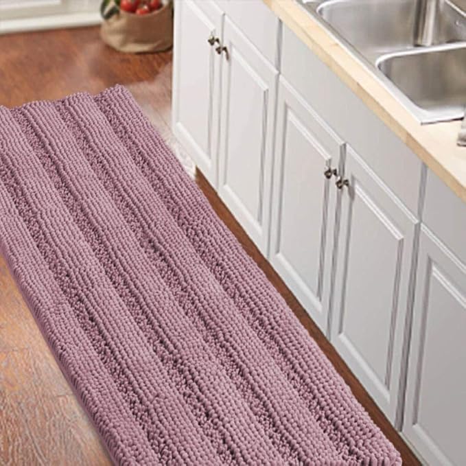 Turquoize Kitchen Rug Runner Slip-Resistant Microfiber Shaggy Bath Mat Bathroom Rug Extra Soft Absorbent Mat for Bathroom/Kitchen Floor with Non-Slip Backing Runner Rugs, 59"x 20", Mauve/Rose