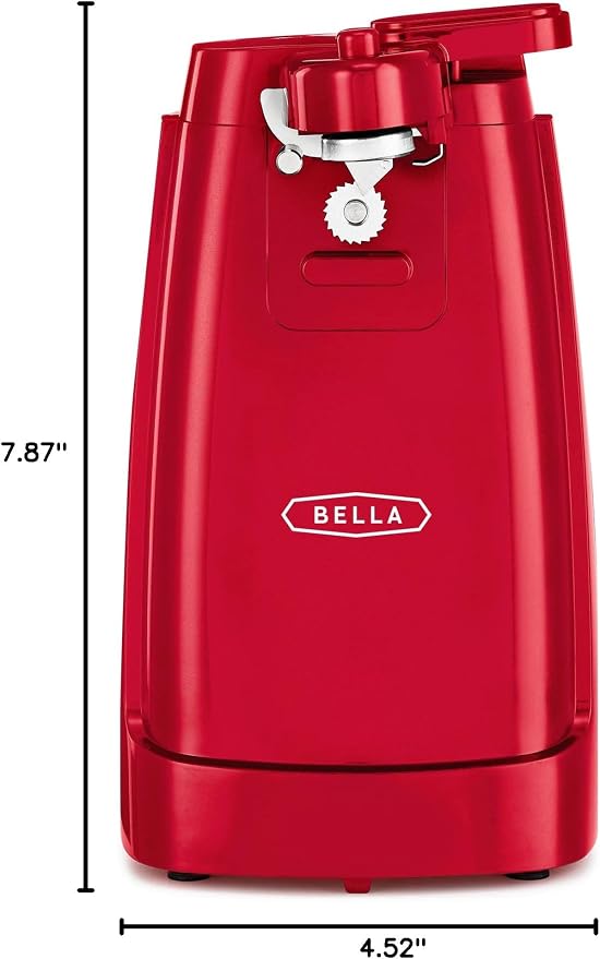 bella Electric Can Opener and Knife Sharpener, Removable Cutting Lever, Cord Storage, Stainless Steel Blade, Red