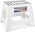 ACKO 11 Inch Folding Step Stool, Non-Slip Foldable Step Stools up to 300lbs for Kids and Adults, Portable Lightweight Collapsible Stool with Handle, for Kitchen Bathroom, White