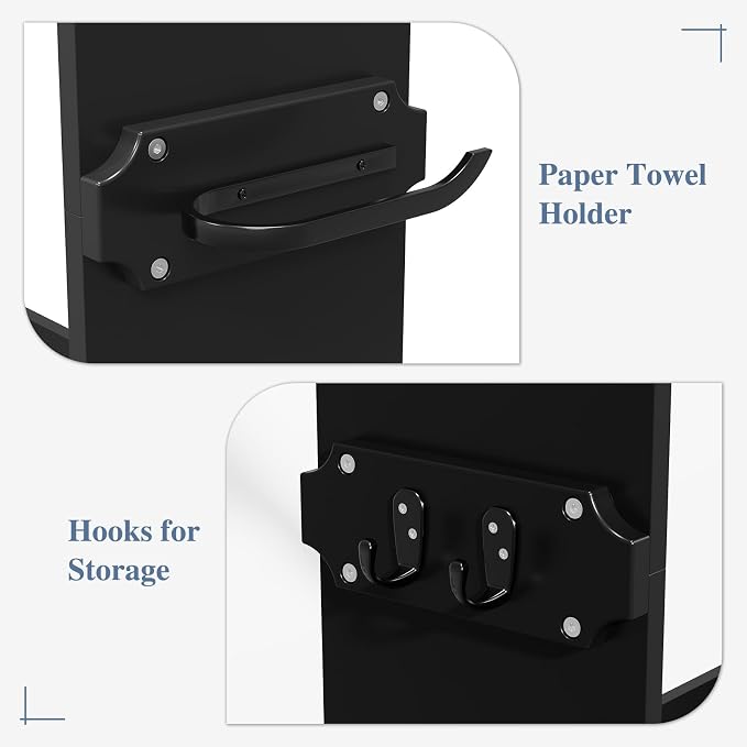 Gold Trim Over The Toilet Storage Cabinet, Double Doors Over Toilet Bathroom Organizer with Adjustable Shelves and Toilet Paper Holder, Modern Over Toilet Storage Cabinet for Bathroom (Black)