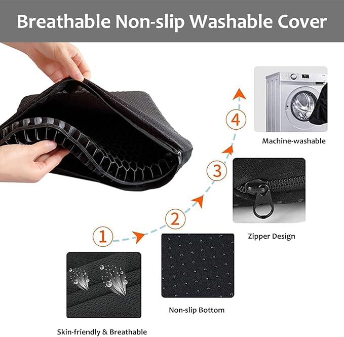 Gel Seat Cushion, Super Large (19x18x1.6inch) Gel Cushion Chair Pads with Non-Slip Cover for Home Office Car Seat Wheelchair, Soft Breathable Honeycomb Seat Cushion for Relieve Hip Pain