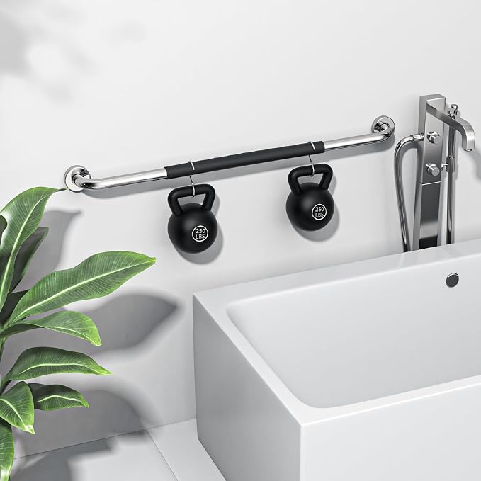 Chrome Bathroom Grab Bar 32 inch, iMomwee Stainless Steel Anti-Slip Shower Handrail for Elderly, Wall Mounted Safety Handicap Bars, Balanced Support Handle Bar for Senior