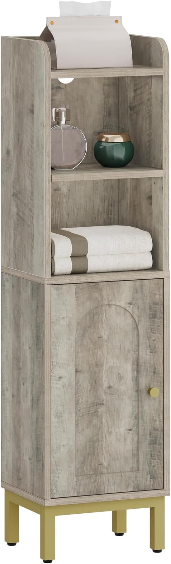 Hzuaneri Bathroom Storage Cabinet, Small Corner Floor Cabinet with Door and Shelves, Narrow Toilet Paper Holder, Bathroom Organizer with Adjustable Shelf, for Small Spaces, Rustic Greige BC38205GV1