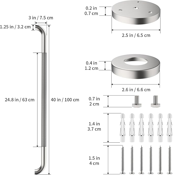 Shower Grab Bar 40 Inch, iHansee Brushed Nickel Bathroom Grab Bar w/Anti-Slip Knurled Grip, Stainless Steel Safety Handicap Bars, Wall Mounted Balance Support Handrail Bath Handle for Senior Elderly