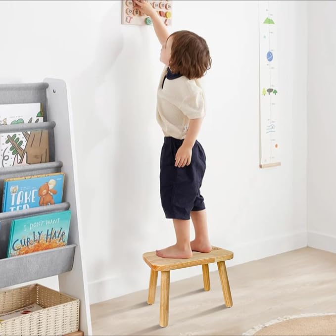 BEE&OAK 13.4 Inch Heavy Duty Wooden Step Stools for Adults - Non Slip, 300 LBS Capacity, Easy Assembly - Ideal Step Stool for High Beds, Kitchen, Bathroom, Office, Garden (Natural)