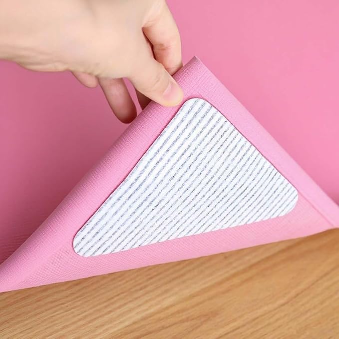 Rug Corner Gripper Non Slip - Self Adhesive Rug Pads Grippers for Hardwood Floors, Reusable Carpet Tape for Tile Floors, Cuttable Rug Stickers Keep Corners Flat (12x12cm)