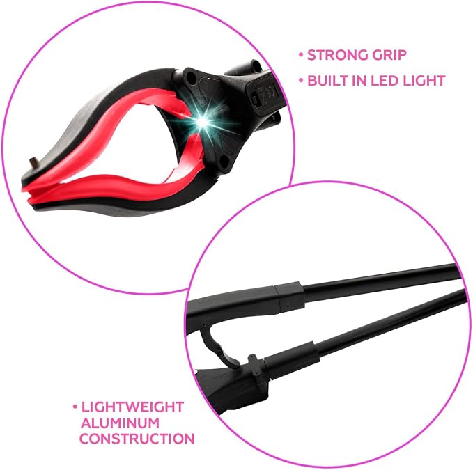 Grabber Reacher Tool 19" Aluminum Magnetic Claw with LED Light, Reacher Grabber Pickup Tool, Foldable Gripper Grabbers for Elderly Grab it Reaching Tool, Trash Grabbers Pickers, Red, By Luxet 2-Pack