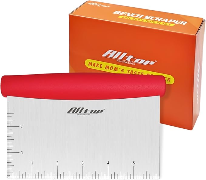 ALLTOP Bench Scraper & Chopper for Kitchen - Ideal Baking Essential Utensil,Stainless Steel Pastry/Dough/Food Cutter Tool for Cake Pizza Bread,Cooking - 1 Pack,Red