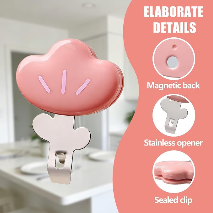 3 in 1 Oral Liquid Bottle Opener with Refrigerator Magnet and Sealing Clip,Portable and Cute Lid Remover for Home and Travel (Red + Yellow)