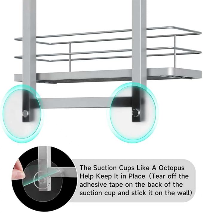 Shower Caddy Hanging (Silver), Adjustable Anti-Swing-Over The Shower Head Caddy, 4 Tier Height Bathroom Storage Organizer Bathroom Shelves Basket Rack Shower Caddies (4Tier)