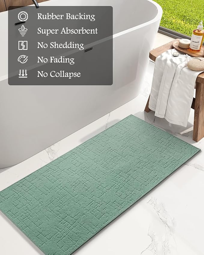 AMOAMI-Bath Mat-Absorbent Quick Dry Bathroom Floor Mats-Washable Rubber Backing Bath Mats for Bathroom Rugs Fit Under Door-Bath Rug for in Front of Sink Bathtub Shower Room, Moss 24''x48''