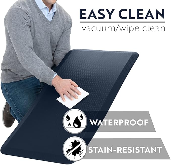KANGAROO Anti Fatigue Mats for Kitchen Floor, 58x20, Reduce Foot, Knee, Back Pressure, 3/4 Inch Thick Cushioned Ergonomic Mat, Waterproof Comfort Rug for Under Sinks, Standing Desk, Store Floors, Navy