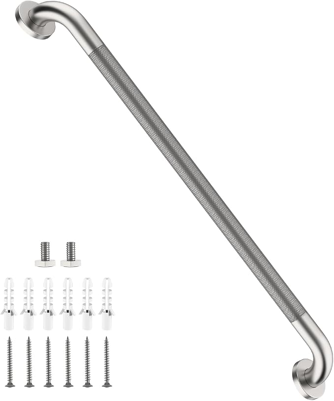 Brushed Nickel Grab Bar 32 Inch, iHansee Anti-Slip Bathroom Grab Bar w/Knurled Grip, Stainless Steel Safety Handrail for Toilet Bathtub, Wall Mounted Shower Handle Handicap Bars for Senior Elderly