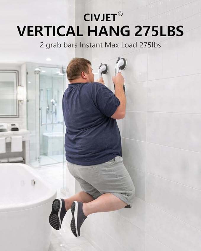 Shower Handles for Elderly Suction 2 Pack Grab Bars for Bathtubs and Showers, bar Safety 200 lbs Walls Handicap Heavy Duty Holder Hooks to Lift Large Tile Glass Suction Cups Tool Chair