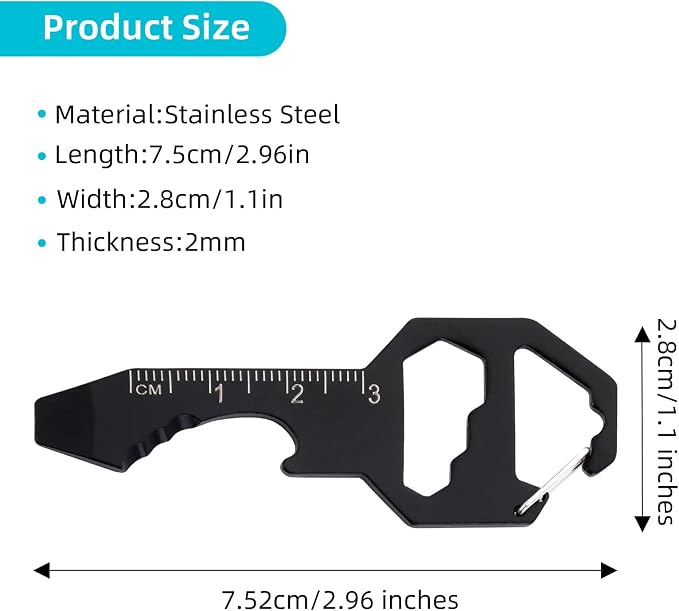 Cobee Keychain Bottle Opener Multi Tool, 2 Pcs 6-in-1 Keychain Pocket Tool for Bottle Opener, Screwdriver, Ruler, Wrench, Bit Driver, File Perfect Gifts for Boyfriends Husband Father