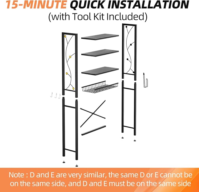 Over-The-Toilet Storage Rack, 4-Tier Bathroom Organizer Shelf Over Toilet with Adjustable Shelf and Basket, Freestanding Space Saver Bathroom Shelves Above Toilet for Room (Oak Gray)