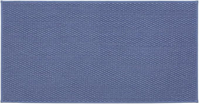 TYUU Bathroom Rugs Non Slip Washable, Super Absorbent Thin Bath Mat Quick Dry Low Pile Bathroom Rug, Denim Blue 24"x47"