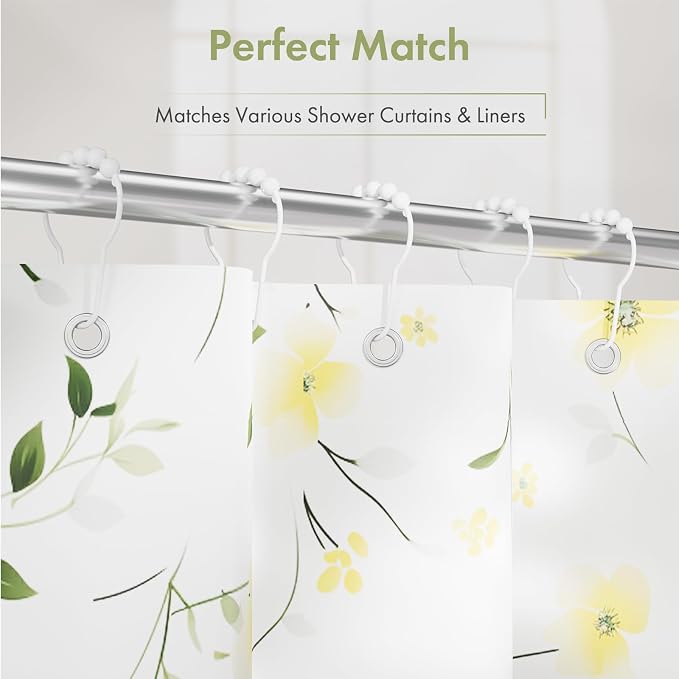 Amazer Shower Curtain Hooks, Decorative Shower Curtain Hooks Rust-Resistant Stainless Steel Shower Curtain Hooks for Bathroom Shower Rod-Set of 12, Polished White