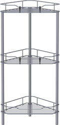 HuggieGems 3 Tier Floor Standing Corner Shower Caddy Organizer Shelf with Hooks, Bathroom Shelves Stand Rack, Dark Gray