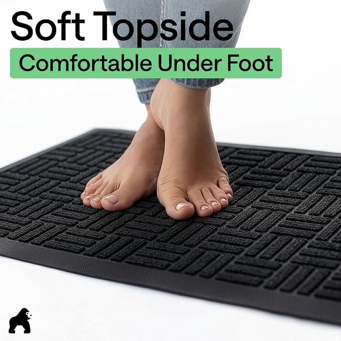 GORILLA GRIP 100% Waterproof All-Season WeatherMAX Doormat, 60x24, US Designed Natural Rubber, Stain and Fade Resistant, Low Profile Indoor Outdoor Door Mats, Easy Clean Patio Mat, Midnight Maze