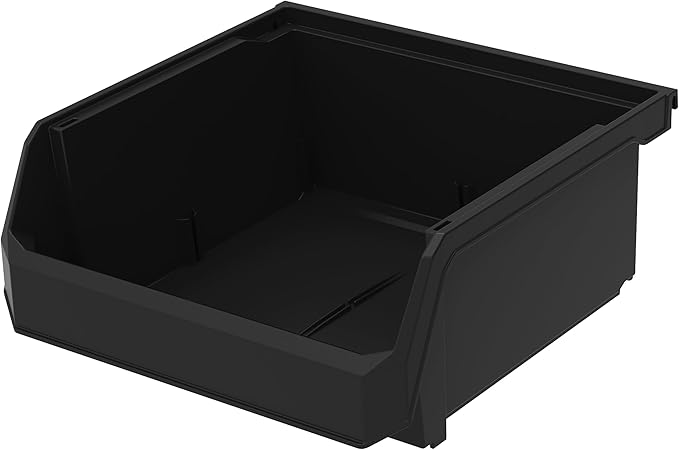 ReadySpace Plastic Containers for Organizing and Storage Bins for Drawers, Desks, Office Organization, and Garage, Stackable Bins, Medium-Wide (5" x 11" x 11"), 4-Pack, Black