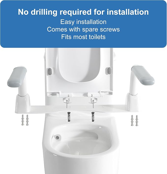 Toilet Safety Rails for Seniors with Space Saving Flip-Up Armrests, Toilet Support Rails for Seniors and Disabled, Pregnant Women, Grab Bars Toilet Safety Frame for Bathroom
