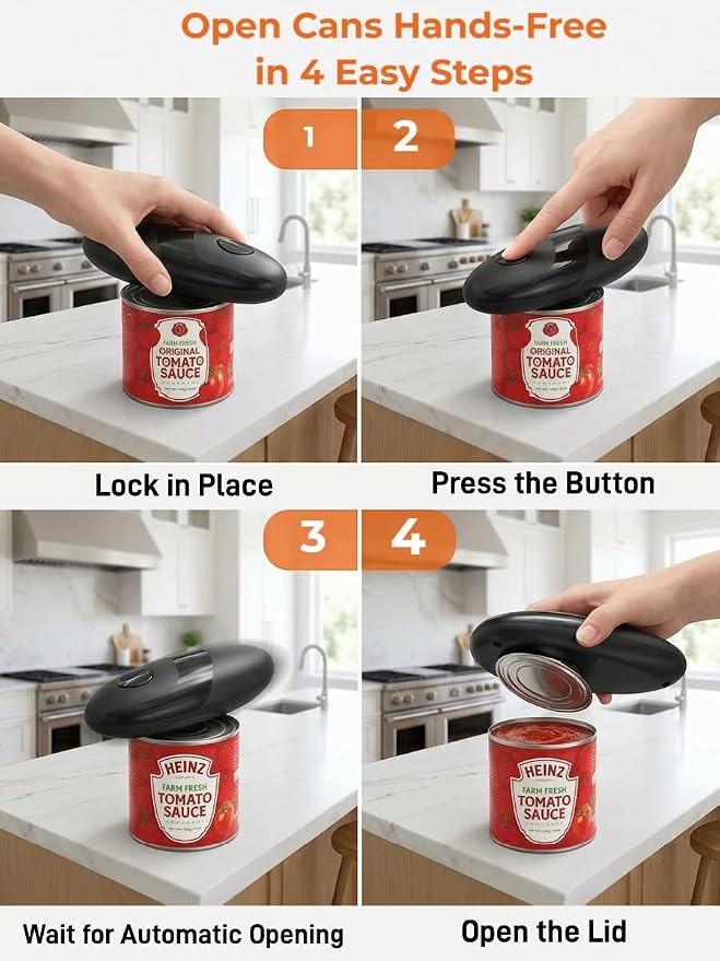 Electric Can Opener, Automatic Battery Operated One Touch Can Opener for Seniors with Arthritis, Hands Free Smooth Edge Cordless Kitchen Gadget