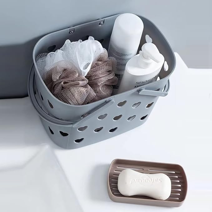 Anyoifax Portable Shower Caddy Tote Plastic Storage Basket with Handle Box Organizer Bin for Bathroom, College Dorm, Pantry, Kitchen, 2 Pack, Grey