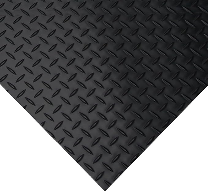 Rubber-Cal Diamond-Plate Rubber Flooring Roll - 3 mm x 4 ft x 1.5 ft Roll - Black