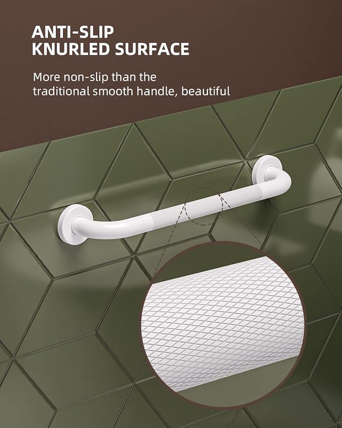 16 Inch Oil Rubbed White Shower Grab Bar w/Anti Slip Grip, ZUEXT Stainless Steel Bath Grab Bar,Bathroom Balance Bar, Wall Mount Safety Handrail Support, Handicap Injury Elderly Senior Assist Handle