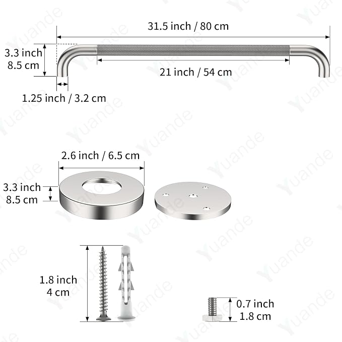 4 Pack 32 Inch Shower Grab Bar, YuanDe Brushed Nickel Bathroom Grab Bar Handle w/Anti-Slip Knurled Grip, Stainless Steel Bath Balance Bar, 1.25" Diameter Safety Hand Rail Support,Handicap Elderly