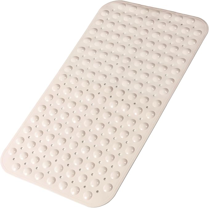 Bathtub and Shower Mats, 28 x 15 Inch Non-Slip Bath Mat, Machine Washable Bath Tub Mat with Suction Cups & Drain Holes for Bathroom, Beige
