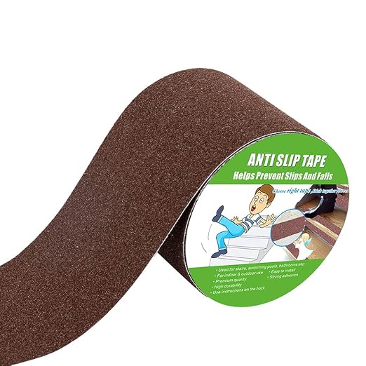 Yorwe Anti Slip Tape, High Traction,Strong Grip Abrasive, Not Easy Leaving Adhesive Residue, Indoor & Outdoor (4" Width x 190" Long, Brown)
