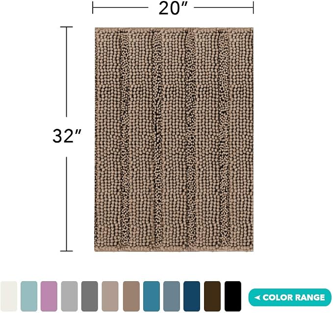 Turquoize Chenille Bathroom Rugs Bath Bath Mats for Bathroom Shaggy Rugs for Bedroom Chenille Bath Rugs 1 Piece Non Slip Super Absorbent Washable Bath Mat, 20"x 32", Taupe Brown