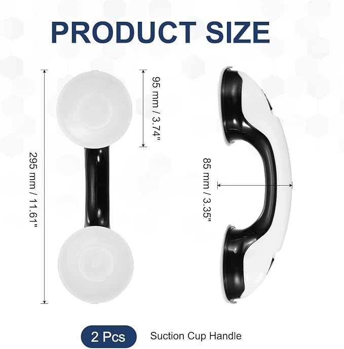 uxcell Grab Bars for Shower 2 Pcs, 12 Inch Shower Handle Suction Cup, Grab Bars Elderly Assistance Products Safety Removable Grip Press-Lock for Seniors Bathtubs Bathroom, White/Black