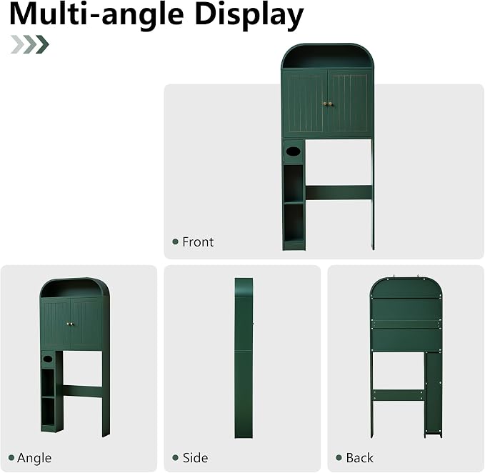 LEVNARY 31" Wide Over the Toilet Storage with Toilet Paper Holder, Arched Bathroom Organizer with Fluted Doors, 4-Tier Space Saving Freestanding Cabinet with Adjustable Shelves (Green)