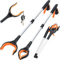 2-Pack Grabber Reacher Tool,32 Inch Extra Long Foldable Pick Up Stick with Strong Grip Magnetic,360°Rotating Anti-Slip Jaw,Trash Claw Grabber Tool,Trash Picker Tool for Outdoor & Indoor (Orange)