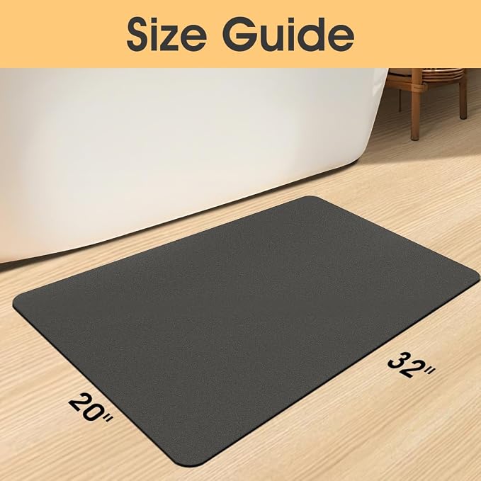ACCUMTEK Non Slip Bath Mat, Thin Bathroom Rugs Fit Under Door, Quick Dry Bath Mats, Machine Washable Bath Rugs for Bathroom, Bathtub & Kitchen, Bathtub, Charcoal Gray/Solid/32 x20